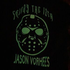 NEW!  DBL-SDED- FRIDAY THE 13TH- JASON VORHEES- *GLOW IN THE DARK TSHIRT*!